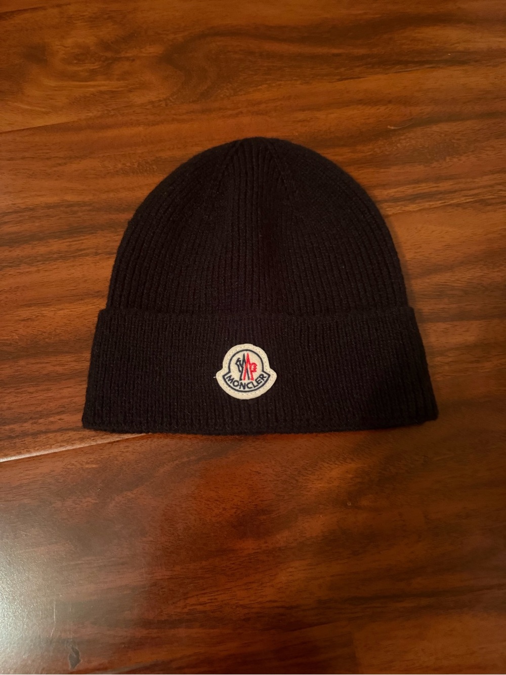 Moncler Black Ribbed Logo Cuff Beanie